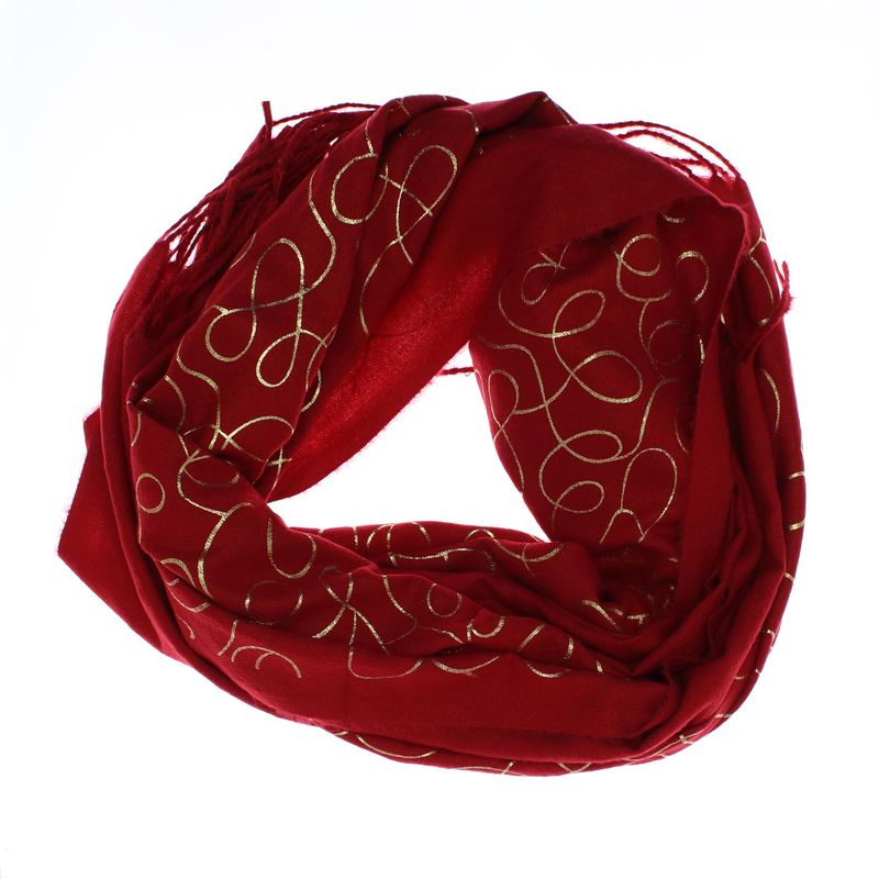 Fashion, accesorii si bijuterii - Femei - Accesorii femei - Esarfe si fulare femei - Esarfa dama, casmir, 70x180 cm, Buticcochet, imprimeu liniar auriu, Visiniu - ES2531 - Infinity.ro