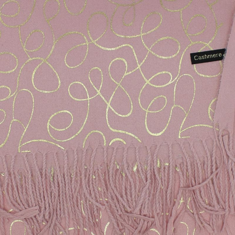 Fashion, accesorii si bijuterii - Femei - Accesorii femei - Esarfe si fulare femei - Esarfa dama, casmir, 70x180 cm, Buticcochet, imprimeu liniar auriu, Roz - ES2532 - Infinity.ro