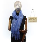 Fashion, accesorii si bijuterii - Femei - Accesorii femei - Esarfe si fulare femei - Esarfa dama, casmir, 70x180 cm, Buticcochet, imprimeu liniar auriu, Albastru - ES2528 - Infinity.ro