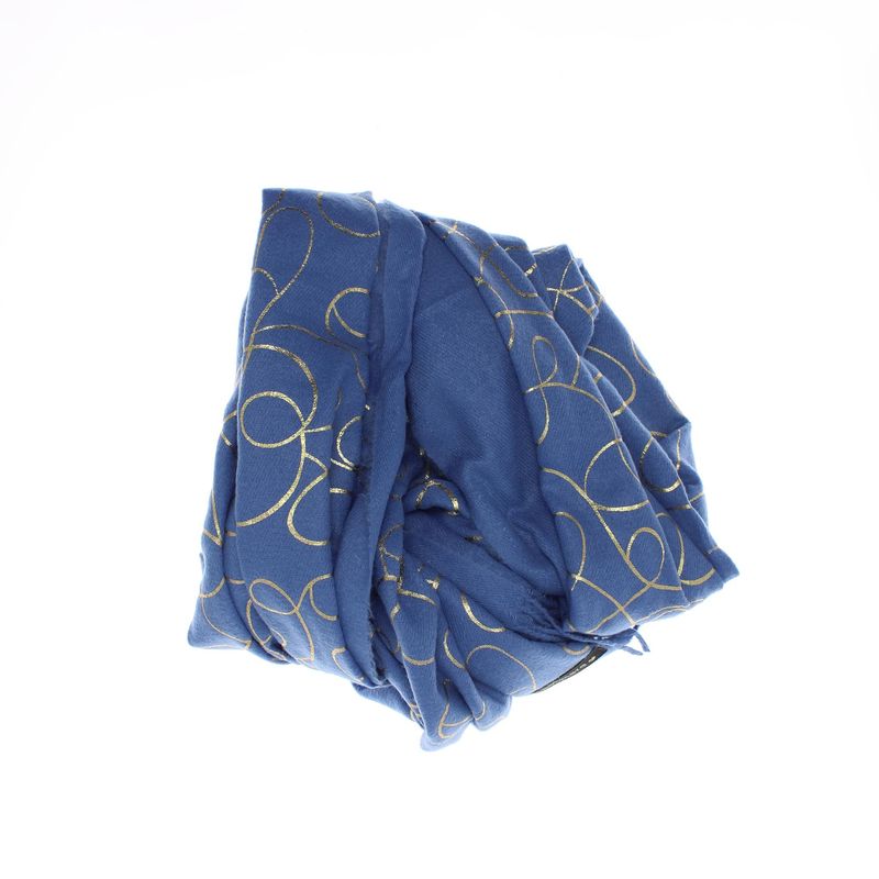 Fashion, accesorii si bijuterii - Femei - Accesorii femei - Esarfe si fulare femei - Esarfa dama, casmir, 70x180 cm, Buticcochet, imprimeu liniar auriu, Albastru - ES2528 - Infinity.ro