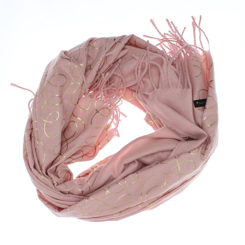 Fashion, accesorii si bijuterii - Femei - Accesorii femei - Esarfe si fulare femei - Esarfa dama, casmir, 70x180 cm, Buticcochet, imprimeu liniar auriu, Roz - ES2532 - Infinity.ro