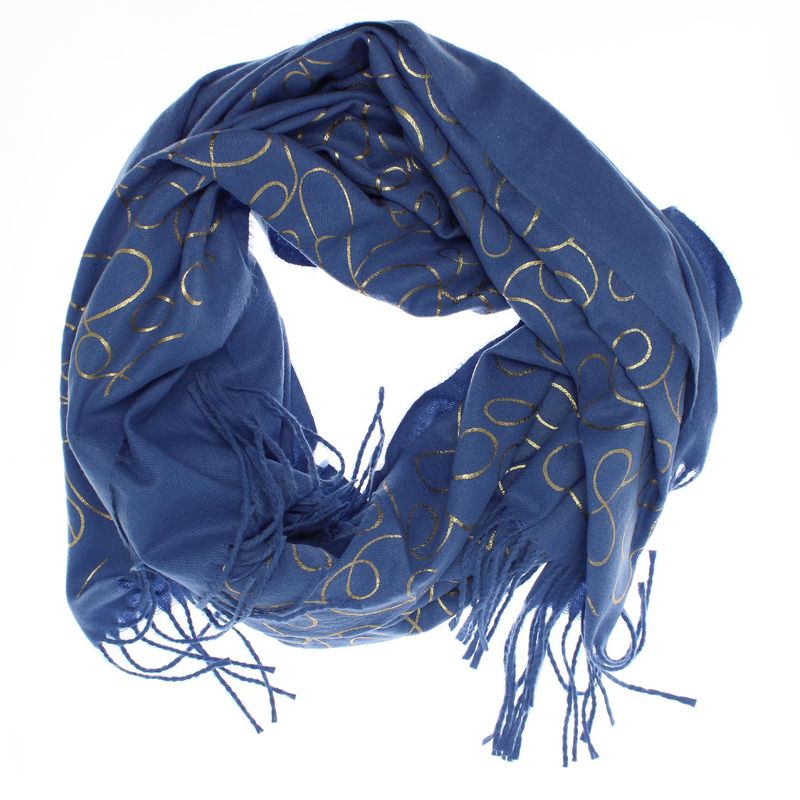 Fashion, accesorii si bijuterii - Femei - Accesorii femei - Esarfe si fulare femei - Esarfa dama, casmir, 70x180 cm, Buticcochet, imprimeu liniar auriu, Albastru - ES2528 - Infinity.ro
