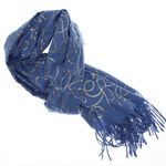 Fashion, accesorii si bijuterii - Femei - Accesorii femei - Esarfe si fulare femei - Esarfa dama, casmir, 70x180 cm, Buticcochet, imprimeu liniar auriu, Albastru - ES2528 - Infinity.ro