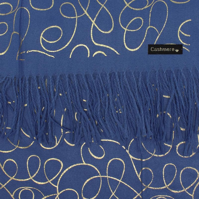 Fashion, accesorii si bijuterii - Femei - Accesorii femei - Esarfe si fulare femei - Esarfa dama, casmir, 70x180 cm, Buticcochet, imprimeu liniar auriu, Albastru - ES2528 - Infinity.ro