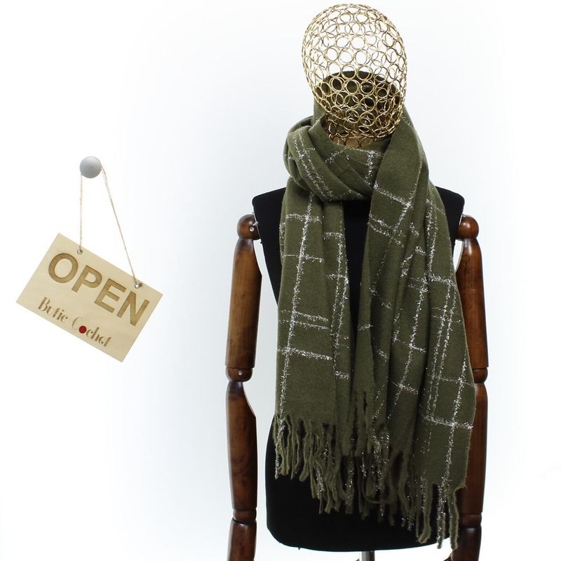 Fashion, accesorii si bijuterii - Femei - Accesorii femei - Esarfe si fulare femei - Esarfa de dama, Buticcochet, casmir, 190 x 65 cm, Kaki - ES2701 - Infinity.ro