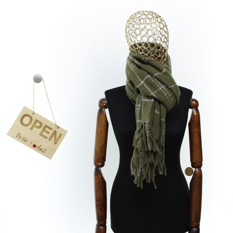 Fashion, accesorii si bijuterii - Femei - Accesorii femei - Esarfe si fulare femei - Esarfa de dama, Buticcochet, casmir, 190 x 65 cm, Kaki - ES2701 - Infinity.ro
