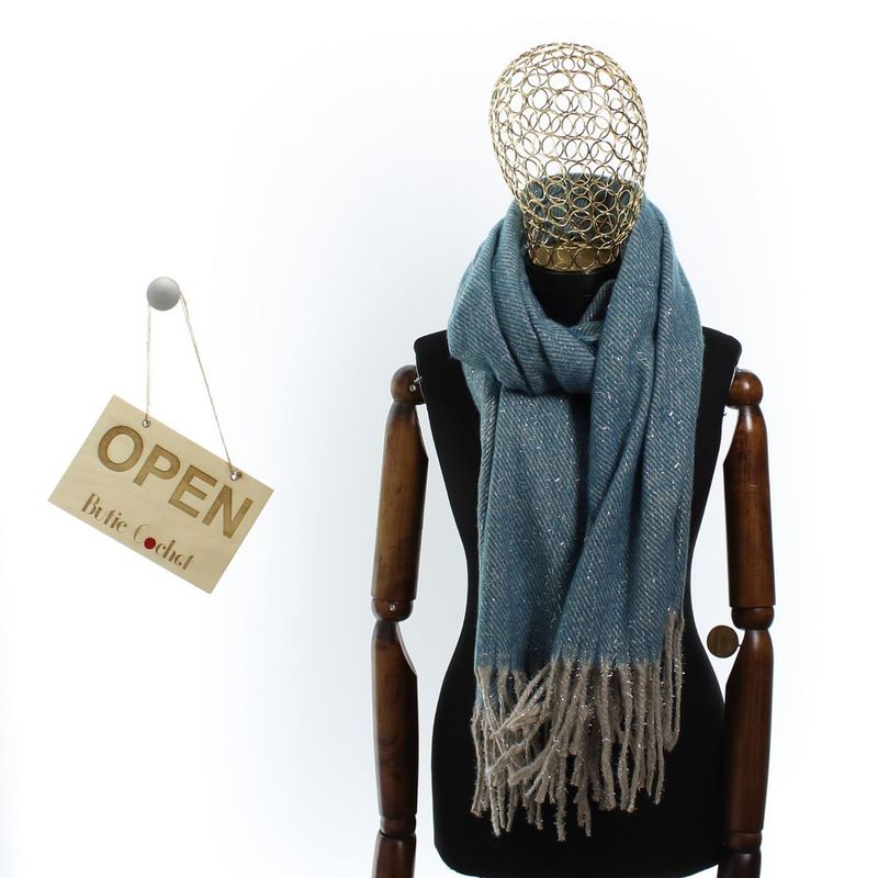 Fashion, accesorii si bijuterii - Femei - Accesorii femei - Esarfe si fulare femei - Esarfa de dama, Buticcochet, casmir, 190 x 65 cm, Turcoaz - ES2713 - Infinity.ro