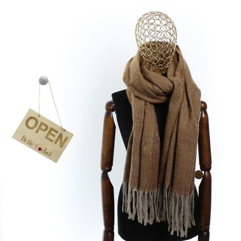 Fashion, accesorii si bijuterii - Femei - Accesorii femei - Esarfe si fulare femei - Esarfa de dama, Buticcochet, casmir, 190 x 65 cm, Maro - ES2716 - Infinity.ro