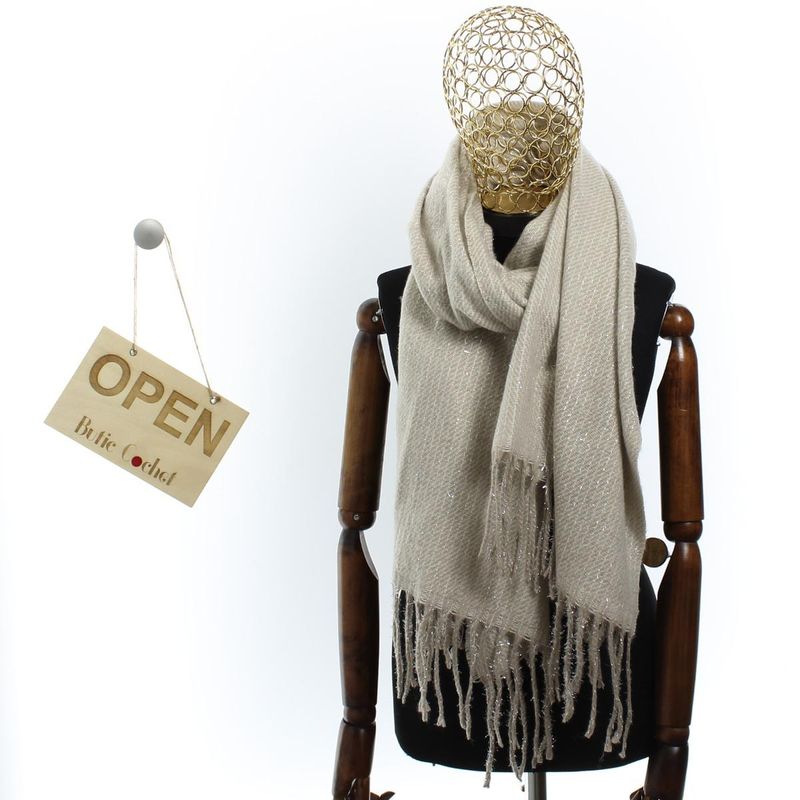 Fashion, accesorii si bijuterii - Femei - Accesorii femei - Esarfe si fulare femei - Esarfa de dama, Buticcochet, casmir, 190 x 65 cm, Bej - ES2711 - Infinity.ro