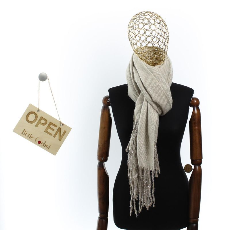 Fashion, accesorii si bijuterii - Femei - Accesorii femei - Esarfe si fulare femei - Esarfa de dama, Buticcochet, casmir, 190 x 65 cm, Bej - ES2711 - Infinity.ro
