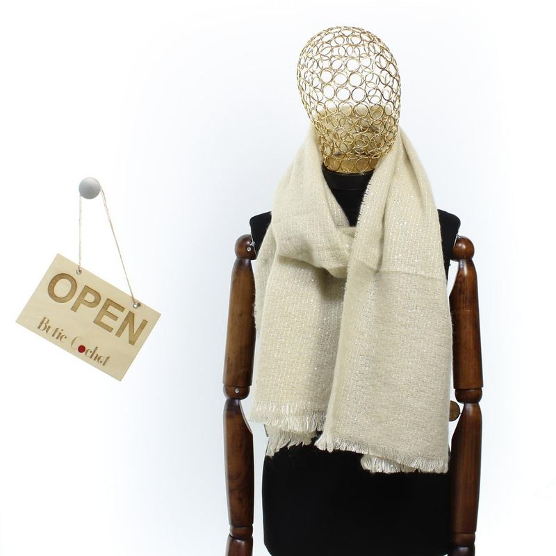 Fashion, accesorii si bijuterii - Femei - Accesorii femei - Esarfe si fulare femei - Esarfa de dama, Buticcochet, casmir, 190 x 65 cm, cu paiete, Bej - ES2719 - Infinity.ro