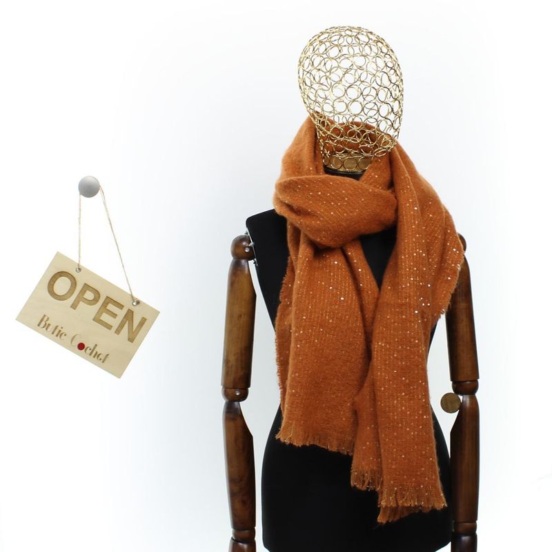 Fashion, accesorii si bijuterii - Femei - Accesorii femei - Esarfe si fulare femei - Esarfa de dama, Buticcochet, casmir, 190 x 65 cm, cu paiete, Caramiziu - ES2724 - Infinity.ro