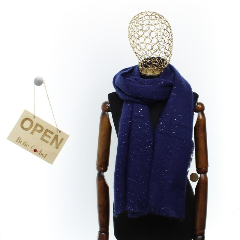 Fashion, accesorii si bijuterii - Femei - Accesorii femei - Esarfe si fulare femei - Esarfa de dama, Buticcochet, casmir, 190 x 65 cm, cu paiete, Baleumarin - ES2723 - Infinity.ro