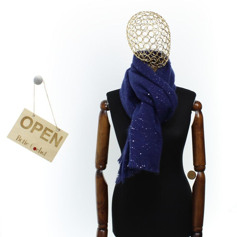 Fashion, accesorii si bijuterii - Femei - Accesorii femei - Esarfe si fulare femei - Esarfa de dama, Buticcochet, casmir, 190 x 65 cm, cu paiete, Baleumarin - ES2723 - Infinity.ro