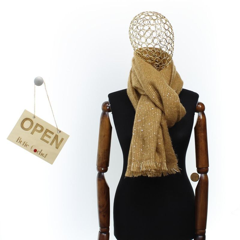 Fashion, accesorii si bijuterii - Femei - Accesorii femei - Esarfe si fulare femei - Esarfa de dama, Buticcochet, casmir, 190 x 65 cm, cu paiete, Maro - ES2722 - Infinity.ro