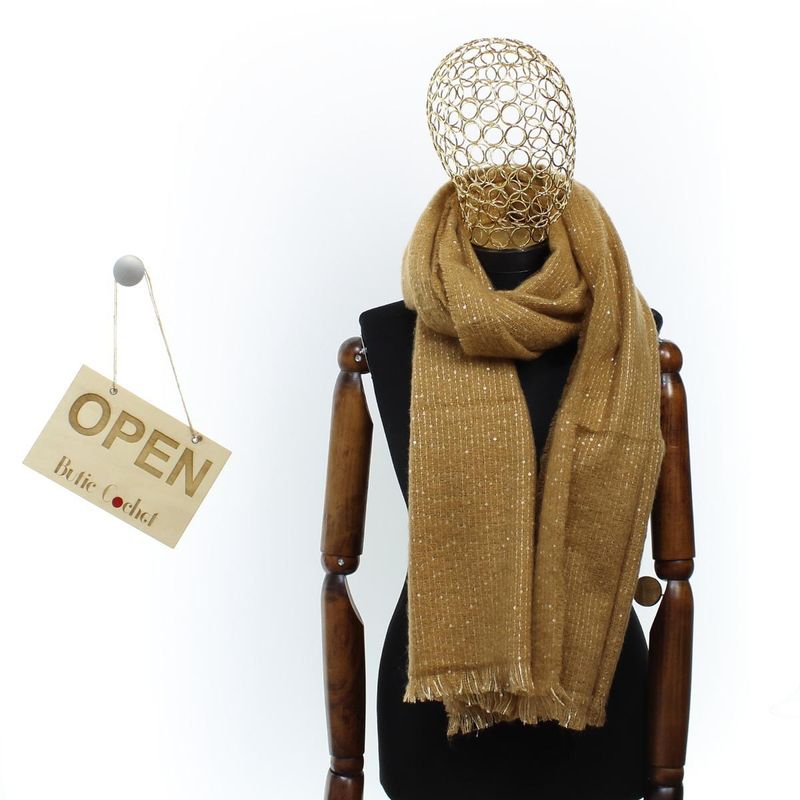 Fashion, accesorii si bijuterii - Femei - Accesorii femei - Esarfe si fulare femei - Esarfa de dama, Buticcochet, casmir, 190 x 65 cm, cu paiete, Maro - ES2722 - Infinity.ro