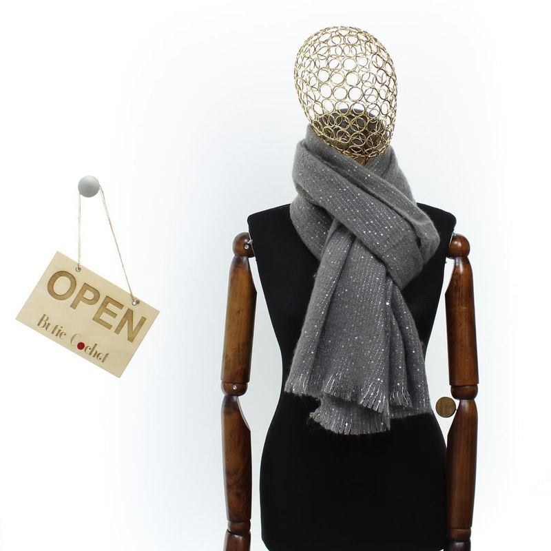 Fashion, accesorii si bijuterii - Femei - Accesorii femei - Esarfe si fulare femei - Esarfa de dama, Buticcochet, casmir, 190 x 65 cm, cu paiete, Gri - ES2727 - Infinity.ro