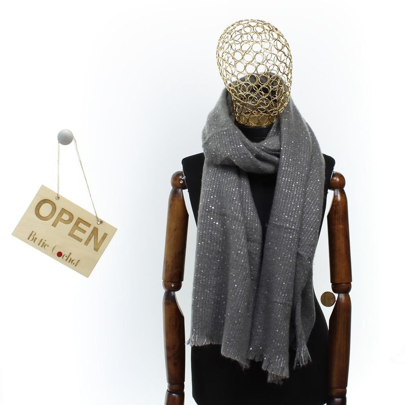Fashion, accesorii si bijuterii - Femei - Accesorii femei - Esarfe si fulare femei - Esarfa de dama, Buticcochet, casmir, 190 x 65 cm, cu paiete, Gri - ES2727 - Infinity.ro