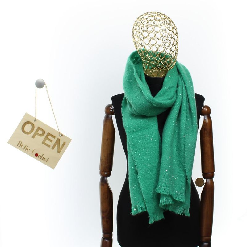 Fashion, accesorii si bijuterii - Femei - Accesorii femei - Esarfe si fulare femei - Esarfa de dama, Buticcochet, casmir, 190 x 65 cm, cu paiete, Verde - ES2725 - Infinity.ro