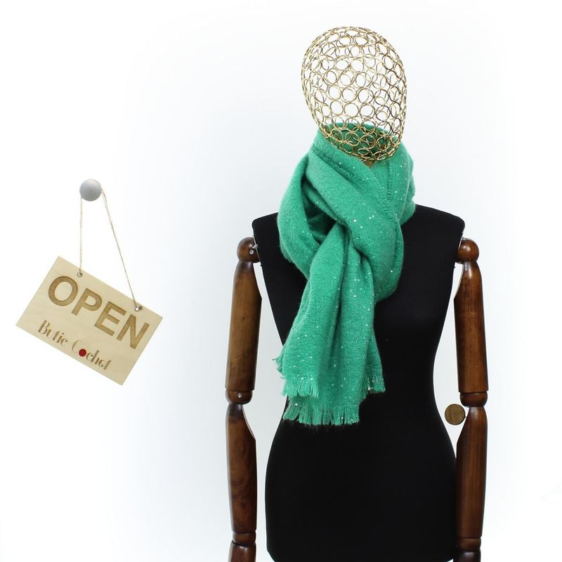 Fashion, accesorii si bijuterii - Femei - Accesorii femei - Esarfe si fulare femei - Esarfa de dama, Buticcochet, casmir, 190 x 65 cm, cu paiete, Verde - ES2725 - Infinity.ro
