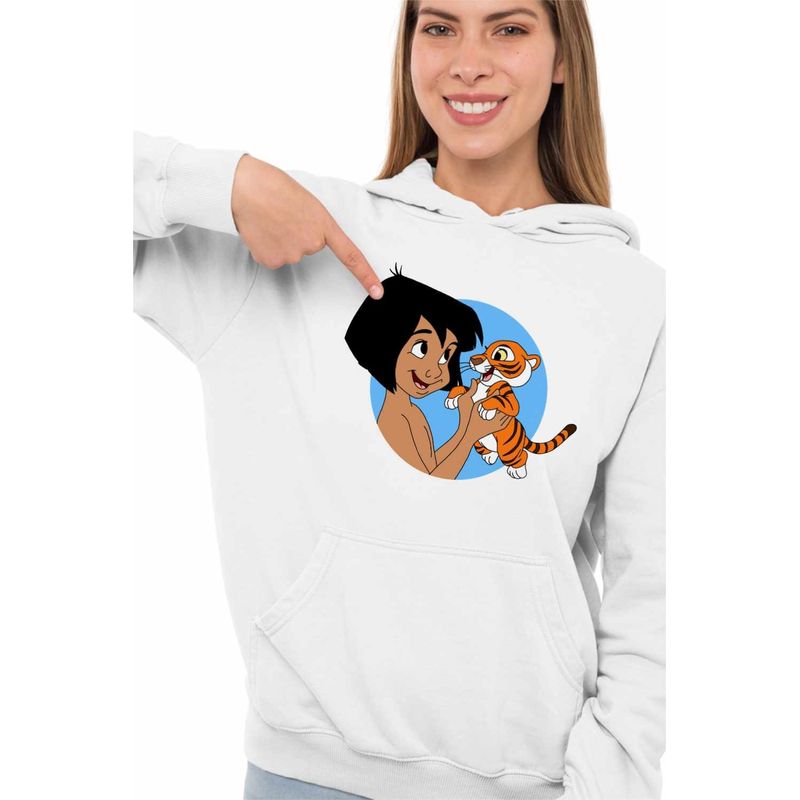 Fashion, accesorii si bijuterii - Femei - Imbracaminte femei - Hanorace femei - Hanorac Femei Cartea Junglei Mowgli Baby Tiger, alb, marime 2XL - Infinity.ro