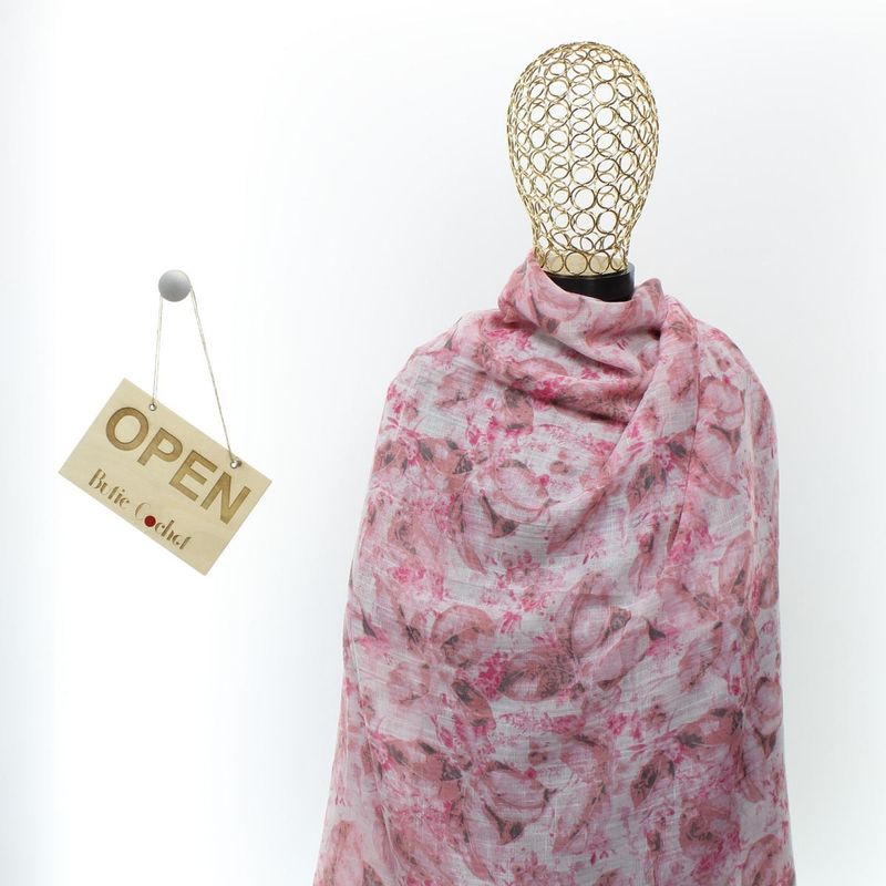 Fashion, accesorii si bijuterii - Femei - Accesorii femei - Esarfe si fulare femei - Esarfa de dama, ButicCochet, 70% poliester 30% vascoza,cu flori, Roz - ES2957 - Infinity.ro