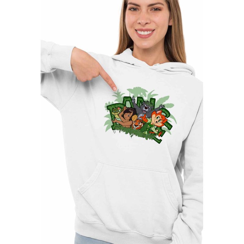 Fashion, accesorii si bijuterii - Femei - Imbracaminte femei - Hanorace femei - Hanorac Femei Cartea Junglei Mowgli, alb, marime 2XL - Infinity.ro