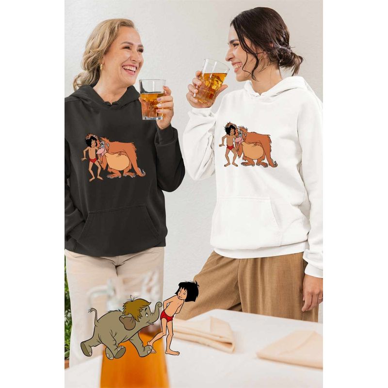 Fashion, accesorii si bijuterii - Femei - Imbracaminte femei - Hanorace femei - Hanorac Femei Cartea Junglei Mowgli King Louie, alb, marime 2XL - Infinity.ro