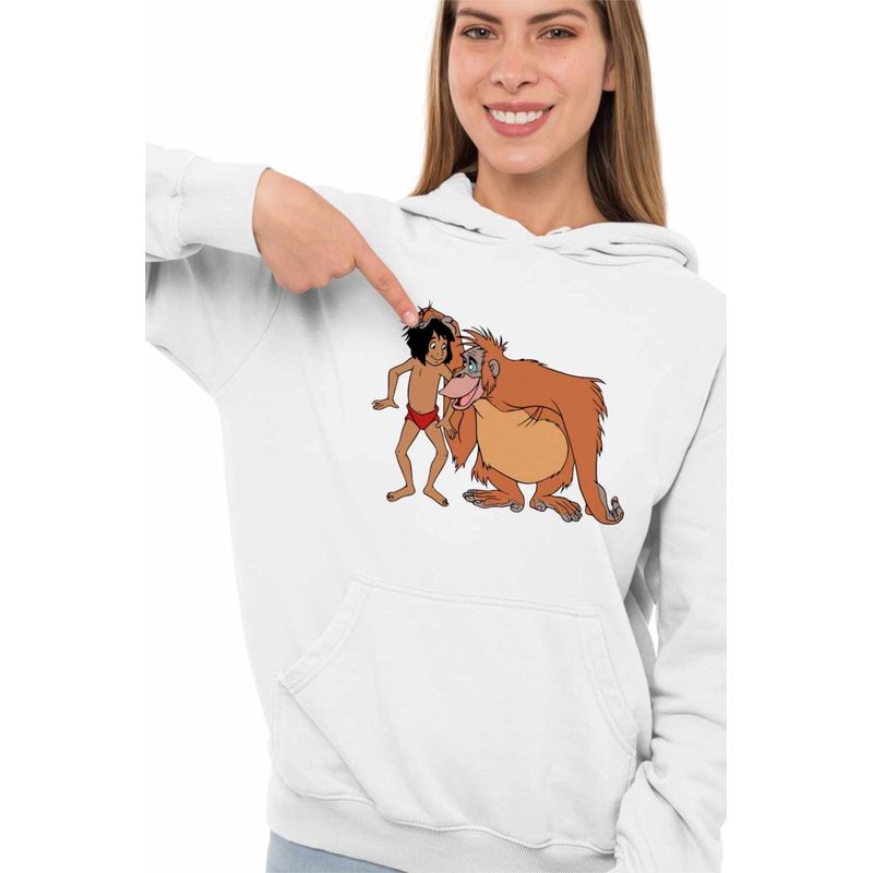 Fashion, accesorii si bijuterii - Femei - Imbracaminte femei - Hanorace femei - Hanorac Femei Cartea Junglei Mowgli King Louie, alb, marime 2XL - Infinity.ro