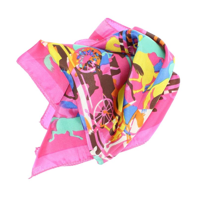 Fashion, accesorii si bijuterii - Femei - Accesorii femei - Esarfe si fulare femei - Batic de dama, 50x50 cm, Buticcochet, saten, imprimeu cu cai, Roz - ES1712 - Infinity.ro