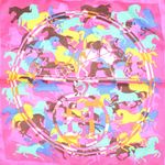 Fashion, accesorii si bijuterii - Femei - Accesorii femei - Esarfe si fulare femei - Batic de dama, 50x50 cm, Buticcochet, saten, imprimeu cu cai, Roz - ES1712 - Infinity.ro