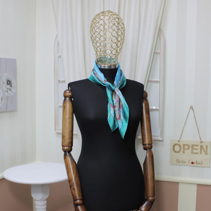 Fashion, accesorii si bijuterii - Femei - Accesorii femei - Esarfe si fulare femei - Esarfa de dama, Buticcochet, dimensiune 60x60 cm, cu imprimeu mandala, Turcoaz - ES1216 - Infinity.ro