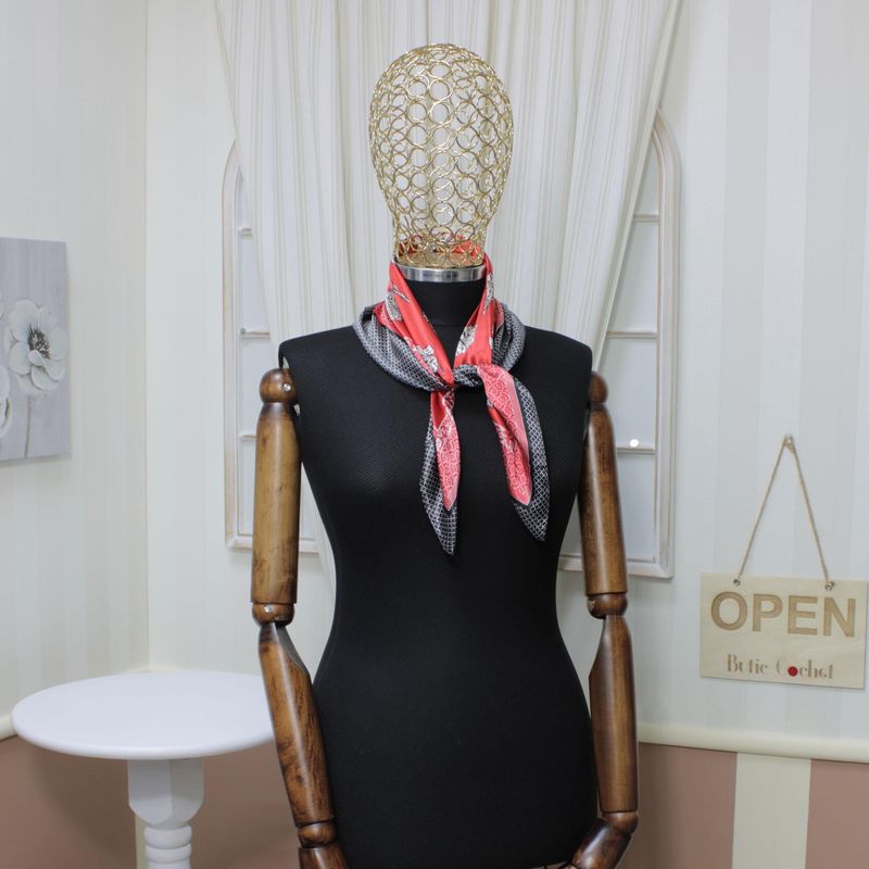 Fashion, accesorii si bijuterii - Femei - Accesorii femei - Esarfe si fulare femei - Esarfa de dama, Buticcochet, dimensiune 60x60 cm, cu imprimeu floral, Rosu - ES1208 - Infinity.ro