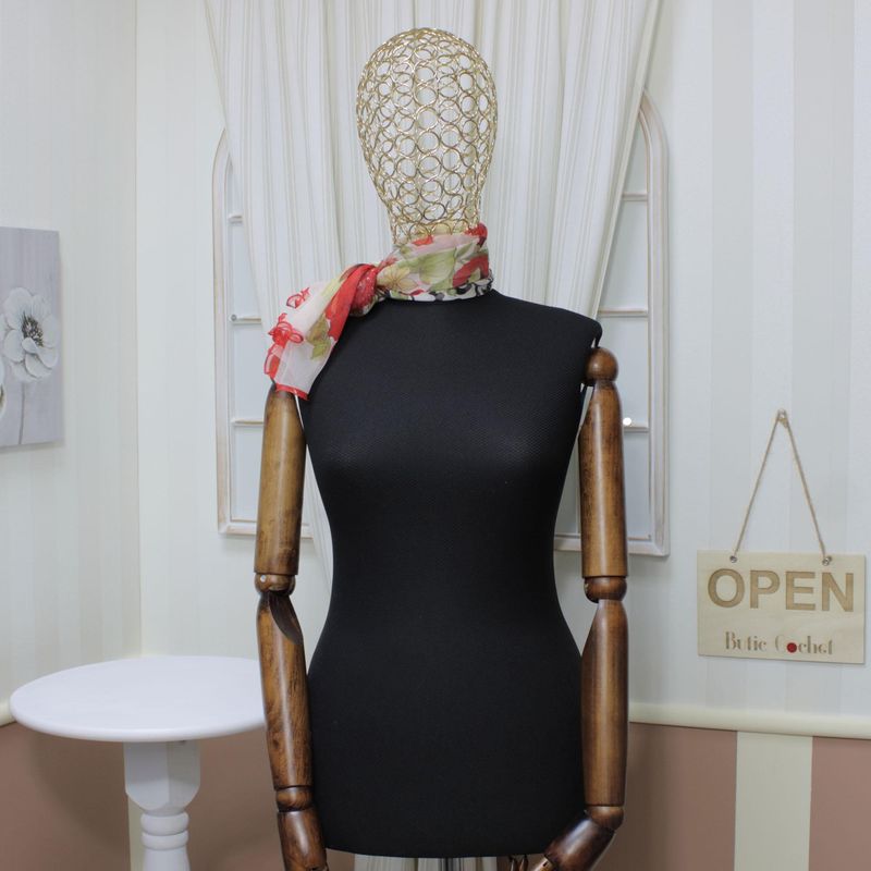 Fashion, accesorii si bijuterii - Femei - Accesorii femei - Esarfe si fulare femei - Esarfa de dama, Buticcochet, 60x60 cm, 40% matase 60% poliester, cu imprimeu floral, Crem - ES1239 - Infinity.ro