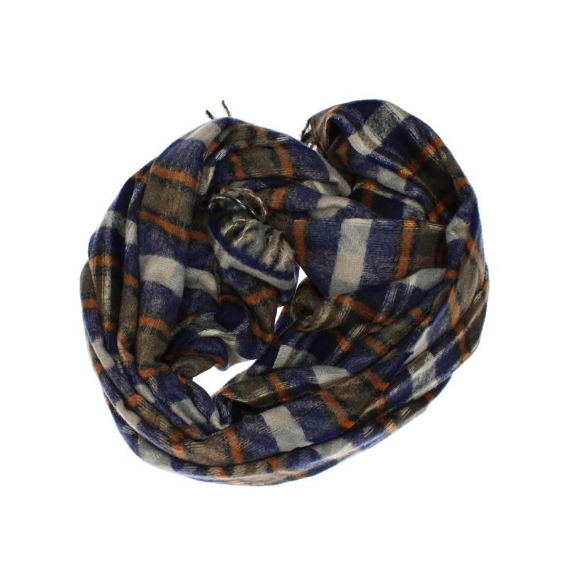 Fashion, accesorii si bijuterii - Femei - Accesorii femei - Esarfe si fulare femei - Esarfa de dama, ButicCochet, din casmir, cu franjuri, 190 x 70 cm, model carouri, Bleumarin - ES1476 - Infinity.ro