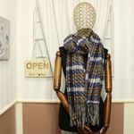 Fashion, accesorii si bijuterii - Femei - Accesorii femei - Esarfe si fulare femei - Esarfa de dama, ButicCochet, din casmir, cu franjuri, 190 x 70 cm, model carouri, Bleumarin - ES1476 - Infinity.ro