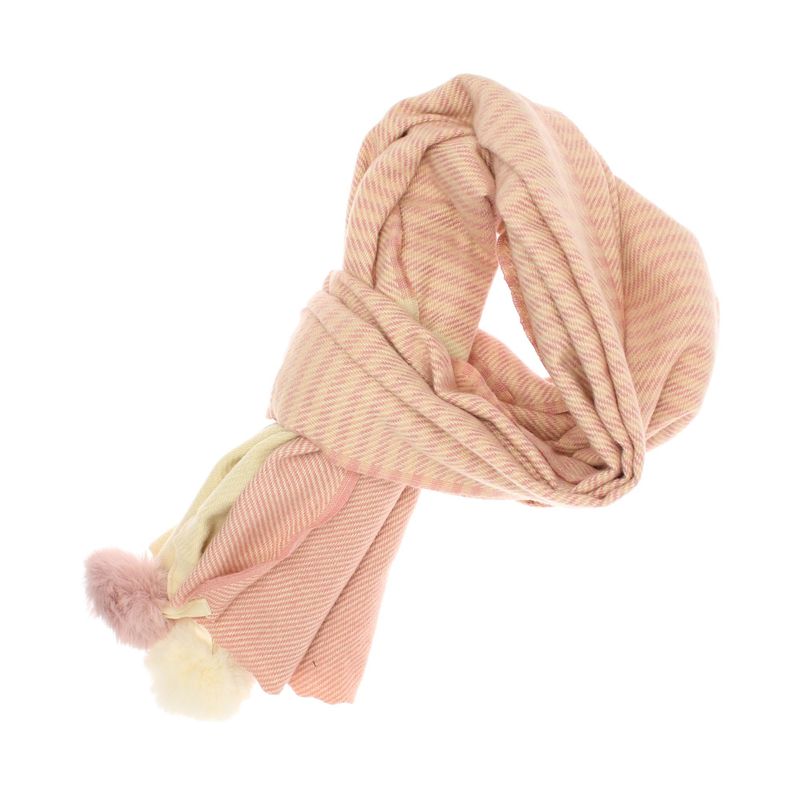 Fashion, accesorii si bijuterii - Femei - Accesorii femei - Esarfe si fulare femei - Esarfa de dama, ButicCochet, din casmir, cu ciucuri din blanita, 200 x 75 cm, Roz - ES1505 - Infinity.ro