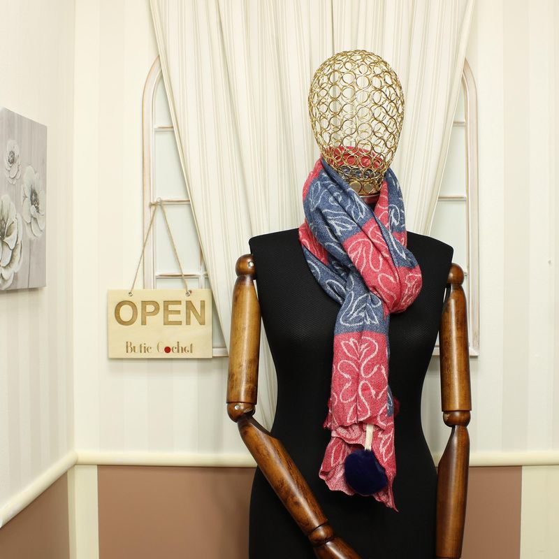 Fashion, accesorii si bijuterii - Femei - Accesorii femei - Esarfe si fulare femei - Esarfa de dama, ButicCochet, din casmir, ciucuri din blanita, 200 x 75 cm, Rosu - ES1514 - Infinity.ro