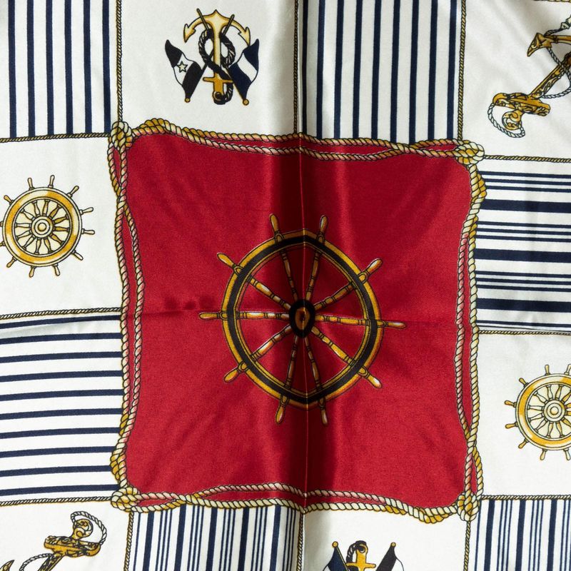 Fashion, accesorii si bijuterii - Femei - Accesorii femei - Esarfe si fulare femei - Esarfa, Batic, de dama, Rosu cu model nautic, 50x50 cm - ES138 - Infinity.ro