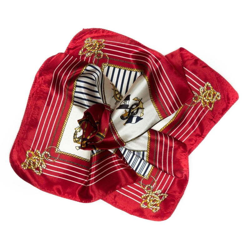 Fashion, accesorii si bijuterii - Femei - Accesorii femei - Esarfe si fulare femei - Esarfa, Batic, de dama, Rosu cu model nautic, 50x50 cm - ES138 - Infinity.ro