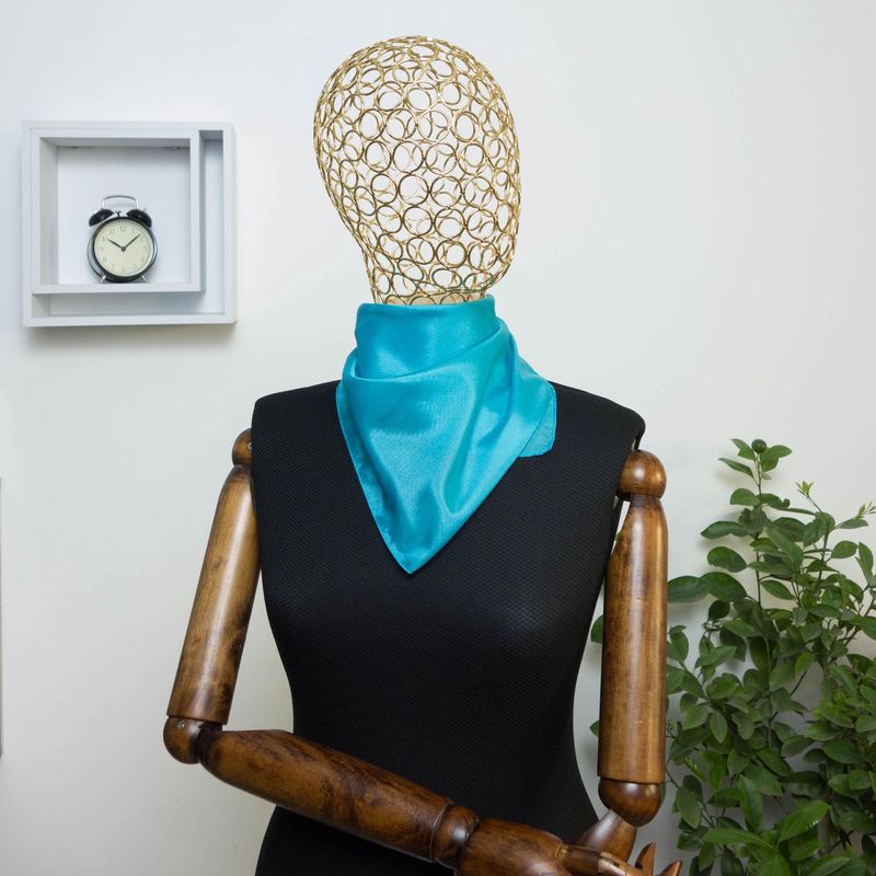 Fashion, accesorii si bijuterii - Femei - Accesorii femei - Esarfe si fulare femei - Esarfa, Batic, de dama, 100% matase, Turcoaz, 60x60 cm - ES514 - Infinity.ro