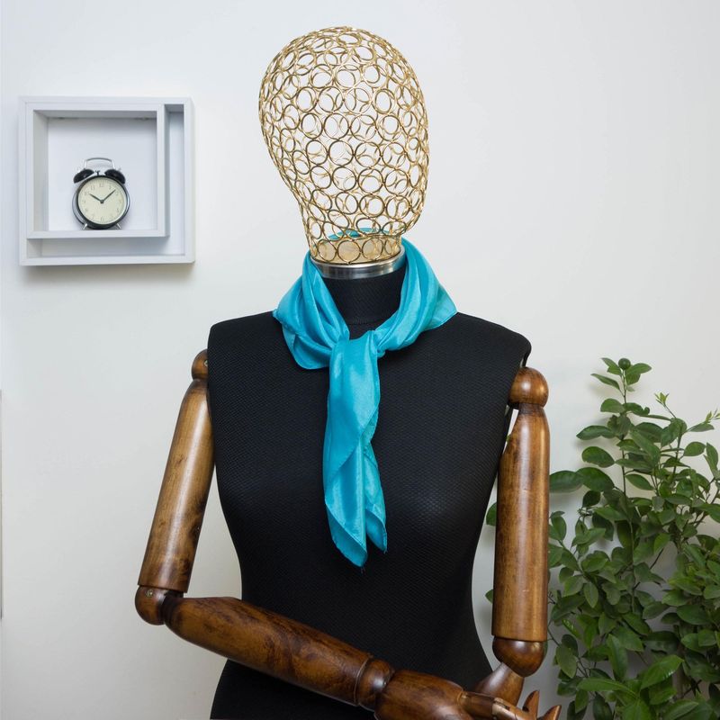 Fashion, accesorii si bijuterii - Femei - Accesorii femei - Esarfe si fulare femei - Esarfa, Batic, de dama, 100% matase, Turcoaz, 60x60 cm - ES514 - Infinity.ro