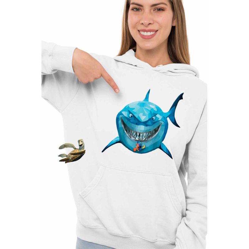 Fashion, accesorii si bijuterii - Femei - Imbracaminte femei - Hanorace femei - Hanorac Femei Cautarea lui Nemo Bruce Rechin Ocean Geometric, alb, marime 2XL - Infinity.ro
