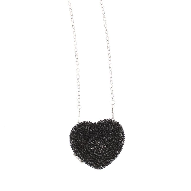 Fashion, accesorii si bijuterii - Femei - Accesorii femei - Genti si rucsacuri femei - Mini gentuta, de dama, din material sintetic, ButicCochet, 8x9x4 cm, inima cu perle, Negru - GND953 - Infinity.ro