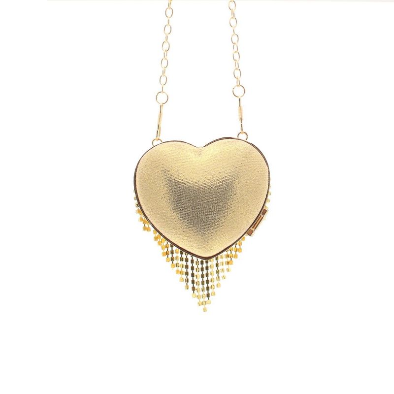 Fashion, accesorii si bijuterii - Femei - Accesorii femei - Genti si rucsacuri femei - Mini gentuta, de dama, din material sintetic, ButicCochet, 8x9x4 cm, inima cu strasuri, Auriu - GND957 - Infinity.ro