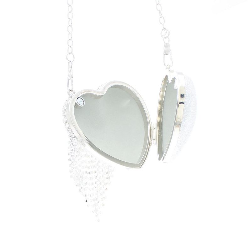 Fashion, accesorii si bijuterii - Femei - Accesorii femei - Genti si rucsacuri femei - Mini gentuta, de dama, din material sintetic, ButicCochet, 8x9x4 cm, inima cu strasuri, Argintiu - GND958 - Infinity.ro