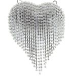 Fashion, accesorii si bijuterii - Femei - Accesorii femei - Genti si rucsacuri femei - Mini gentuta, de dama, din material sintetic, ButicCochet, 8x9x4 cm, inima cu strasuri, Argintiu - GND958 - Infinity.ro