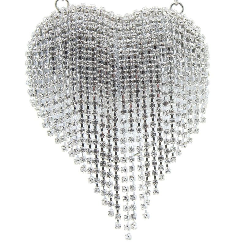 Fashion, accesorii si bijuterii - Femei - Accesorii femei - Genti si rucsacuri femei - Mini gentuta, de dama, din material sintetic, ButicCochet, 8x9x4 cm, inima cu strasuri, Argintiu - GND958 - Infinity.ro