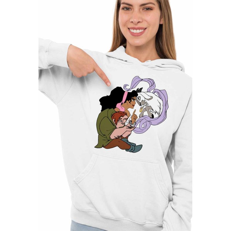 Fashion, accesorii si bijuterii - Femei - Imbracaminte femei - Hanorace femei - Hanorac Femei Cocosatul de la Notre-Dame Quasimodo Esmeralda Djali, alb, marime 2XL - Infinity.ro