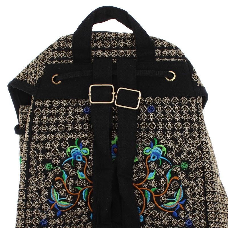 Fashion, accesorii si bijuterii - Femei - Accesorii femei - Genti si rucsacuri femei - Rucsac dama, din material textil, 35x26x13 cm, Negru cu flori brodate albastre  - RUC237 - Infinity.ro
